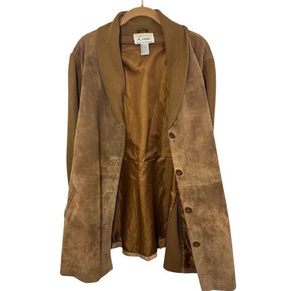 LINEA by Louis Dell'Olio Brown Tan Suede Leather Jacket 1x Beige A8342 Womens - Picture 2 of 12